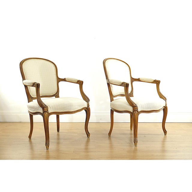 Rococo Antique Rococo Oak Armchairs with Light Beige Upholstery, Sweden, 1850s, Set of 2 For Sale - Image 3 of 9