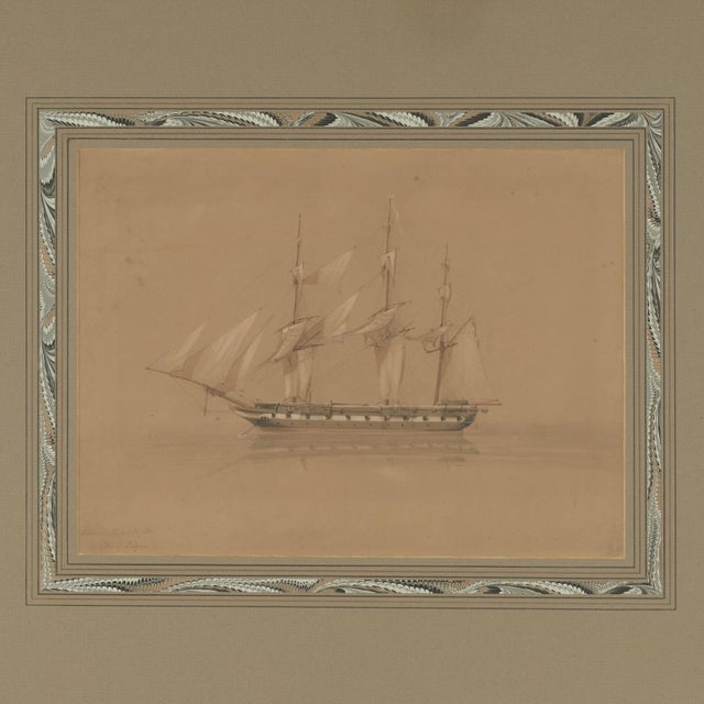 Mid 19th Century Antique Watercolor of the English Sailing Ship HMS Pique For Sale - Image 5 of 11