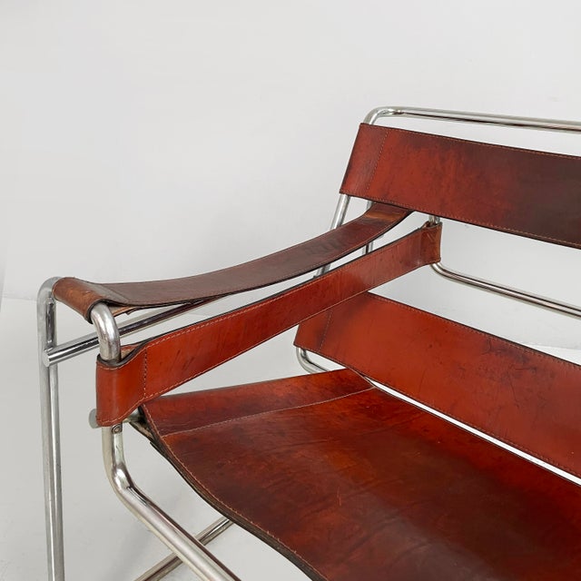 Italian Modern Burgundy Leather Wassily Armchair by Marcel Breuer for Gavina, 1960s For Sale - Image 6 of 18