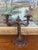 Rococo Possibly 19th Century Ornate Cast Iron Double-Arm Candelabrum With Floral Bobeches and Scroll Base. For Sale - Image 3 of 9