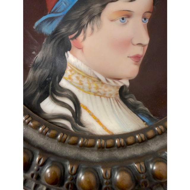 Antique 1800s Painted Porcelain Bronze Portrait Lady Decorator Collectible Plate For Sale - Image 12 of 12