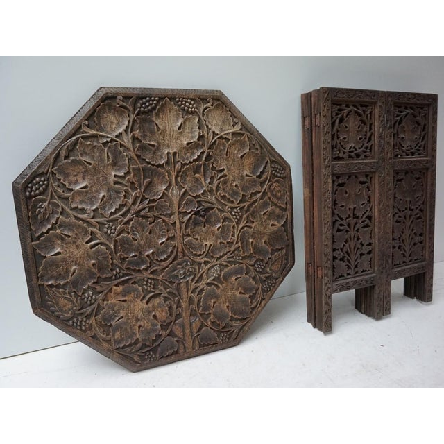 Bohemian Eastern Anglo-Indian Hand Carved Wooden Octagonal Side Table, 1900s For Sale - Image 16 of 18