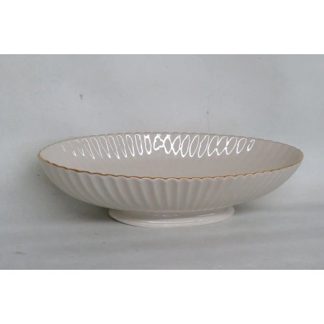 Lenox China Fluted Centerpiece Ivory 24k Gold Scalloped Oval