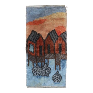 Mid 20th Century Swedish Rya Water Bungalow Mini Rug - 1'10" x 3'9" For Sale
