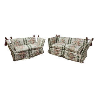 Rare Set of Vintage 1950s Knole Style Drop Arm Sofa & Loveseat For Sale