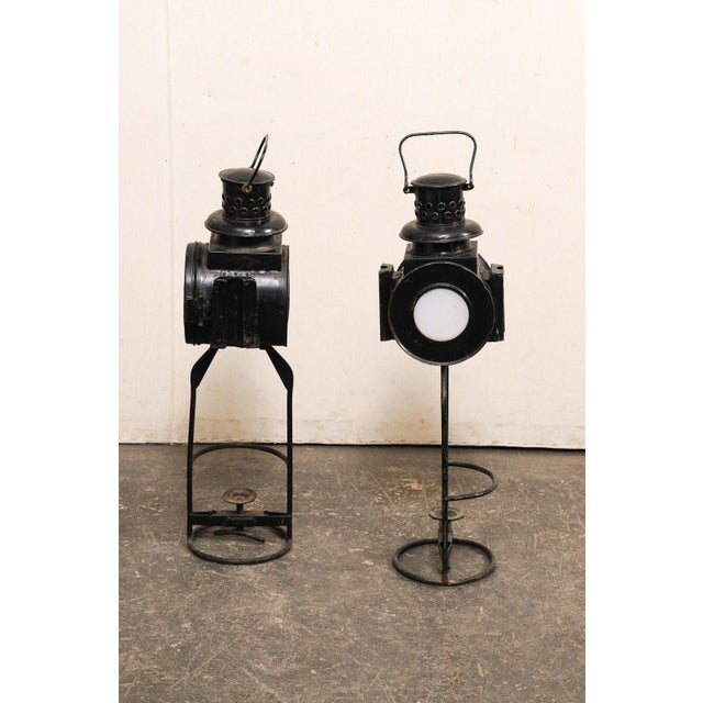 English Antique Pair of Railroad Lanterns For Sale - Image 9 of 11