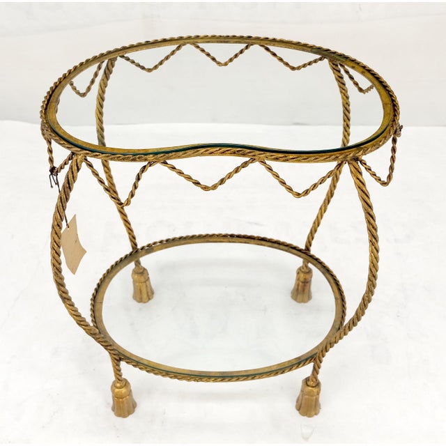 Italian Gold Gilt Steel Rope Style Kidney Shape Glass top Side Lamp Table Mint For Sale - Image 10 of 17