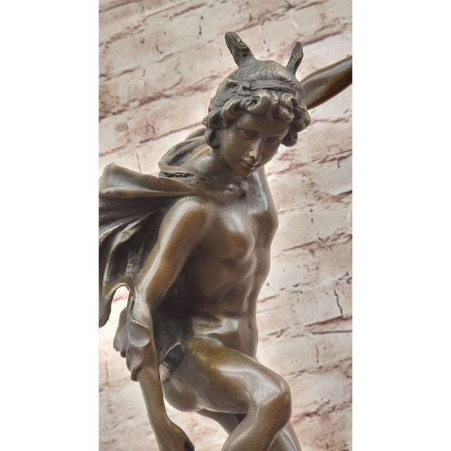 Flying Mercury Hermes w/ Caduceus Bronze Statue Sculpture Giambologna 20" x 11" For Sale In New York - Image 6 of 9
