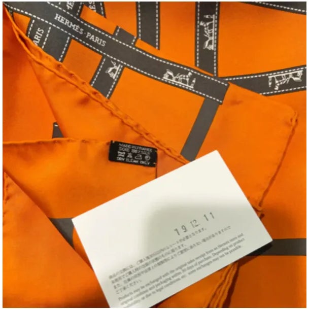 Hermès Hermes Bolduc Ribbon Orange Vintage Silk Scarf Pillow For Sale - Image 4 of 4