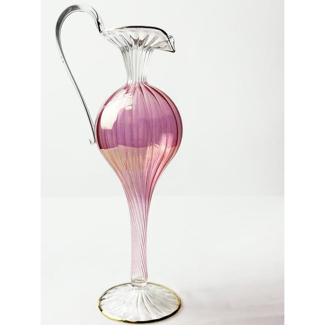 Truly captivating mid century Venetian glass pitcher/ewer. Made in Murano glass 1940-50. The delicate Rose Pink body ombre...