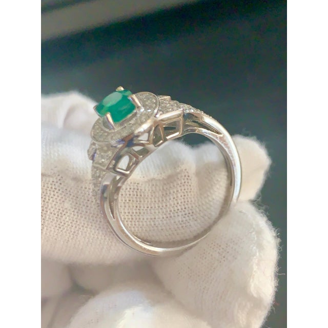 0.80 Carat Oval Cut Emerald and 0.85 Carat Diamond Ring 18 Karat White Gold For Sale In New York - Image 6 of 18