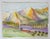 Late 20th century watercolor on heavy paper painting of a mountain valley and lavender farm. Unsigned. Unframed, adhesive...