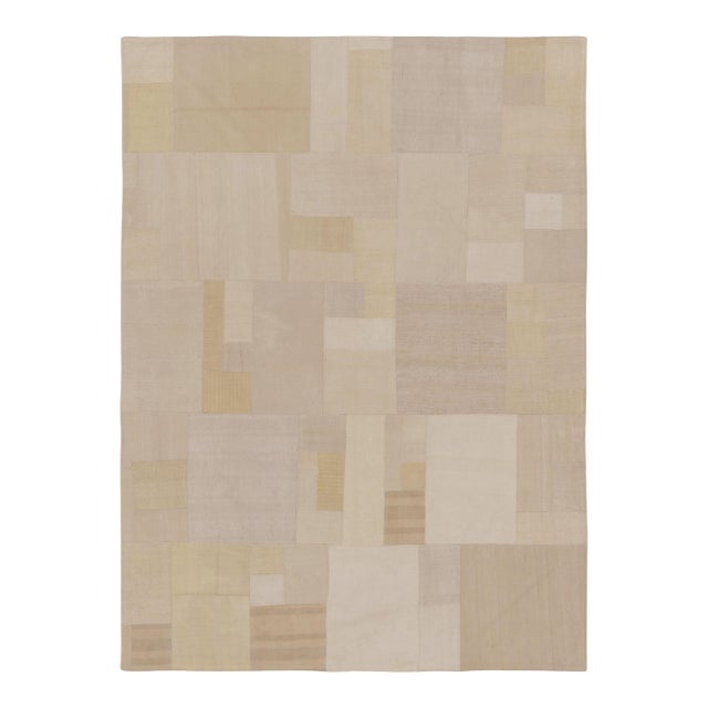 Vintage Turkish Patchwork Rug With Neutral Design in Beige & Gold - Rug & Kilim For Sale