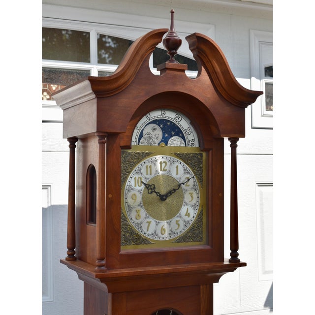 Brown Hermle Alexandria Grandfather Clock Cherry Wood Moon Phase Westminster Chime For Sale - Image 8 of 15