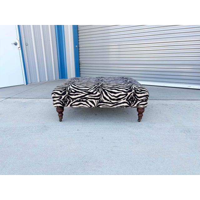 ✨ Mid-Century Walnut Ottoman with Zebra Upholstery ✨ This stunning large ottoman, designed and crafted in the United...