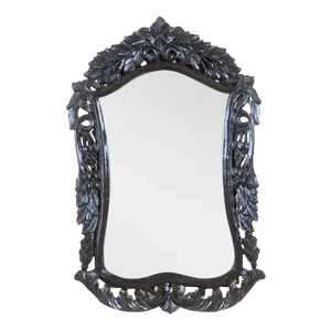 Vintage Rustic Black Carved Wood Mirror
