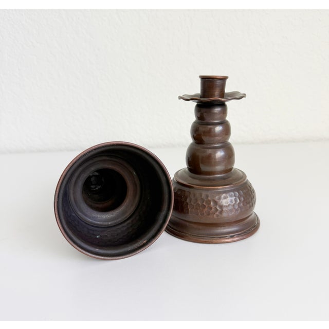 Scandinavian Hammered Copper Candle Holders, Mid-20th Century - A Pair For Sale - Image 9 of 10