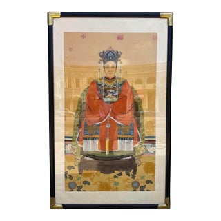 Antique Qing Dynasty Chinese Ancestor Life Size Female Portrait Painting For Sale