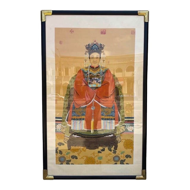 Antique Qing Dynasty Chinese Ancestor Life Size Female Portrait Painting For Sale