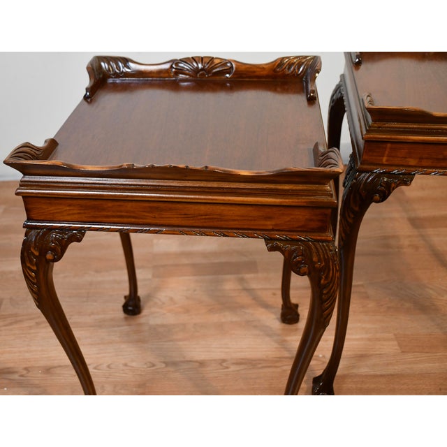 Wood 1950s Pair of Chippendale Style Mahogany Side Tables / End Tables For Sale - Image 7 of 18