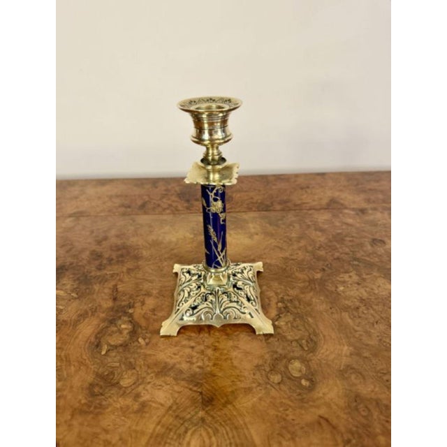 Antique Victorian Brass and Porcelain Candlesticks, 1880, Set of 2 For Sale - Image 4 of 7