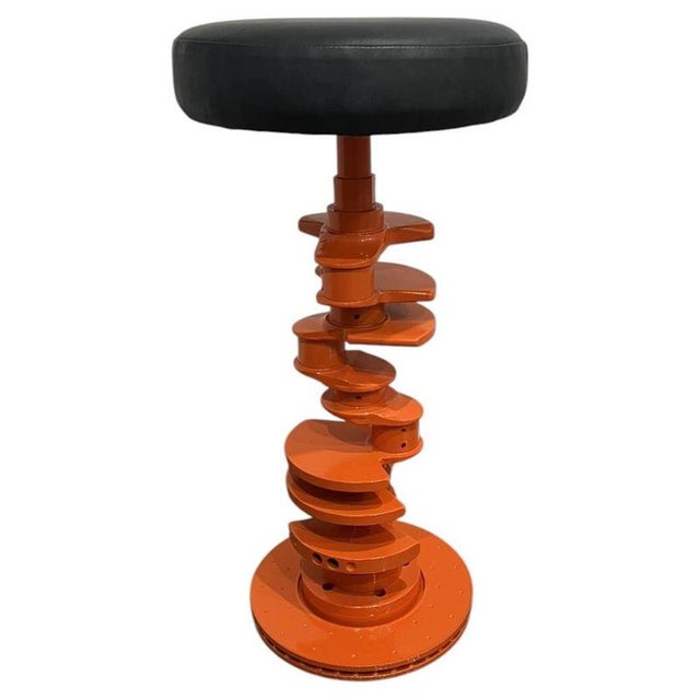 Orange V8 Engine-Inspired Crankshaft Bar Stool For Sale - Image 8 of 8