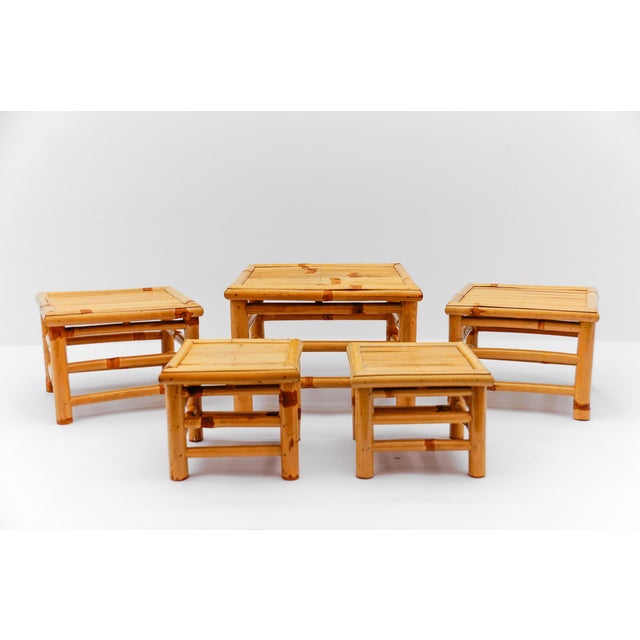 Mid-Century Modern Mid-Century Modern Japanese Bamboo Nesting Tables, Japan, 1950s, Set of 5 For Sale - Image 3 of 11