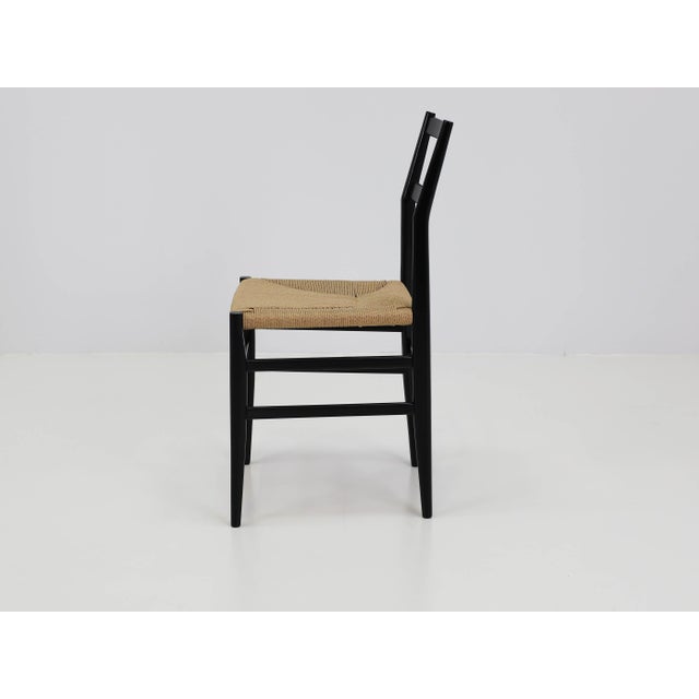 Black Black Lacquered Chair with Woven Rope Seat by Gio Ponti for Cassina, Italy, 1950s For Sale - Image 8 of 15