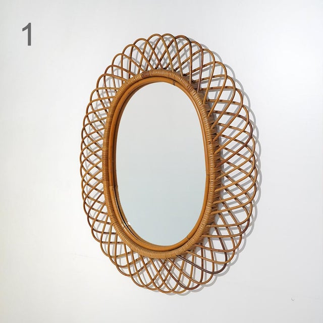 Vintage Wall Mirror with Rattan Frame, 1950s For Sale - Image 6 of 16