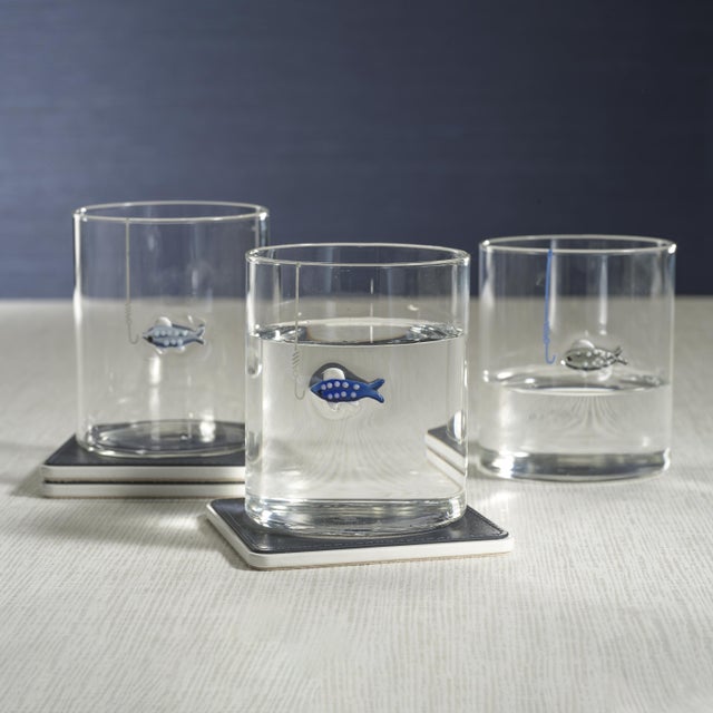 Tidal Sip Fish Glass Tumblers, 3-Piece Assorted Set For Sale - Image 4 of 6