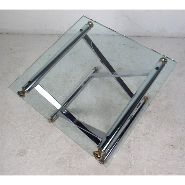 1970s Vintage Modern Chrome and Brass End Tables - a Pair For Sale - Image 5 of 13