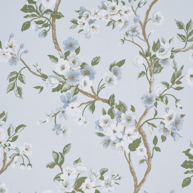 Contemporary SAMPLE - Schumacher Cherry Blossom Fabric In Sky For Sale - Image 3 of 4