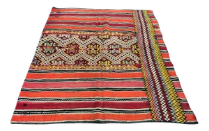 1960s Vintage Turkish Handwoven Designer Kilim Rug- 5′5″ × 6′5″