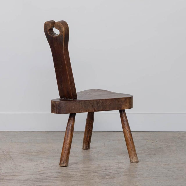 1950s 1950s French Brutalist Carved Wood Tripod Chair For Sale - Image 5 of 11