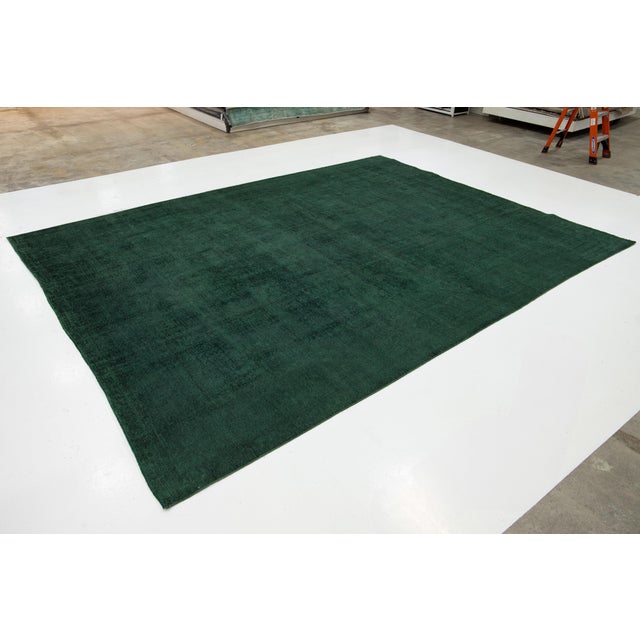 Persian Vintage Overdyed Persian Wool Rug in Green With Allover Floral Design For Sale - Image 3 of 10