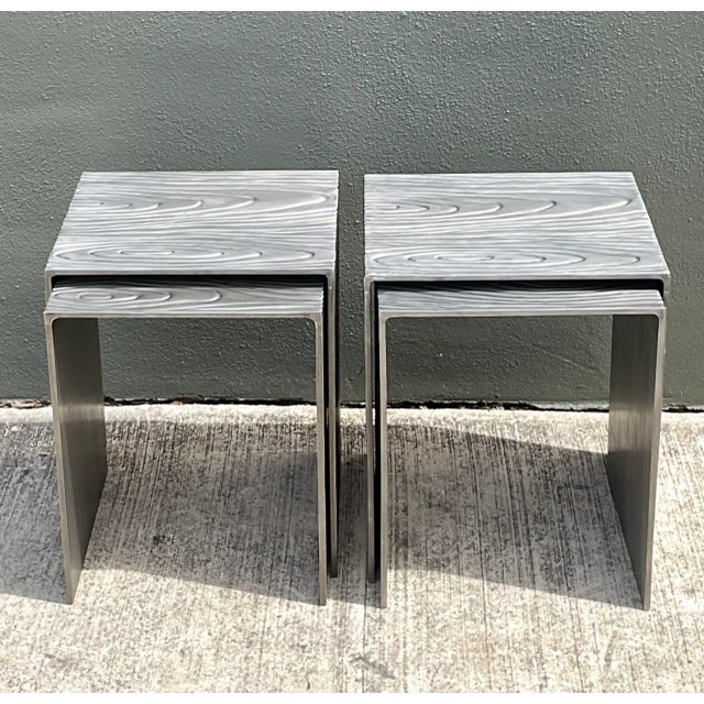 Vintage Wood Grain Metal Nesting Tables - Set of 4 For Sale - Image 11 of 12