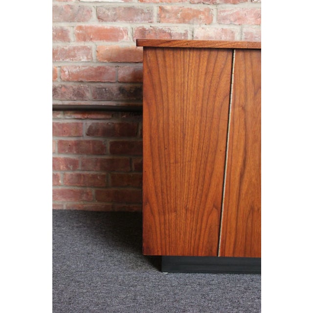 Brown American Modern Studio Craft Walnut Credenza/Cabinet on Ebonized Plinth Base For Sale - Image 8 of 13