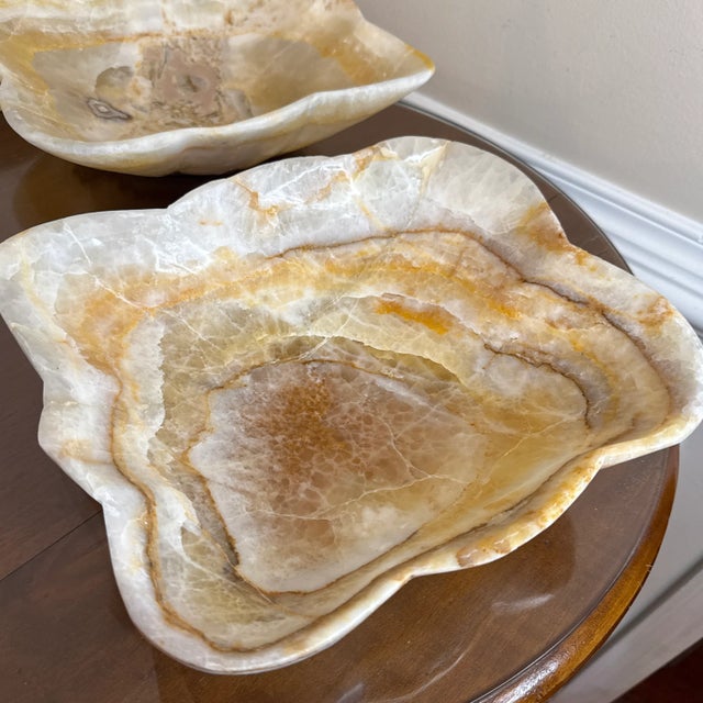 Contemporary Vintage Oversized Hand Craved Onyx Decorative Bowls- a Pair For Sale - Image 3 of 11