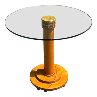 Early 20th Century Glass Top Table With Scandinavian Biedermeier-Style Base of Yew Wood. For Sale