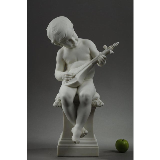 Large Carrara marble sculpture signed Barrias for Louis Ernest BARRIAS (1841-1905), depicting a young musician. He is...