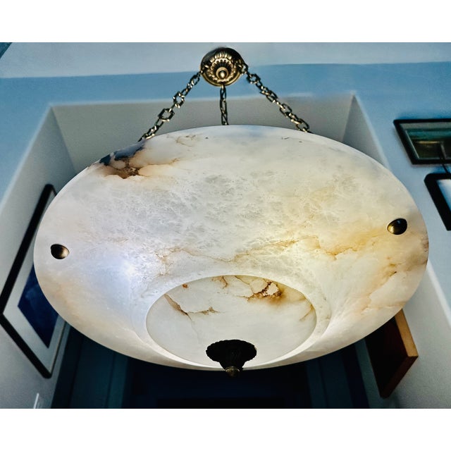 Large French Directoire Style Alabaster Chandelier Pendant Light For Sale - Image 4 of 18