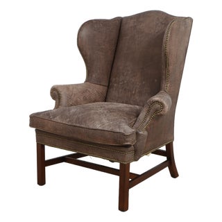 Ralph Lauren Leather Chippendale Wing Chair For Sale