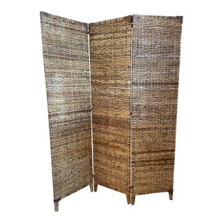 Vintage Rattan 3-Panel Folding Screen/Room Divider For Sale