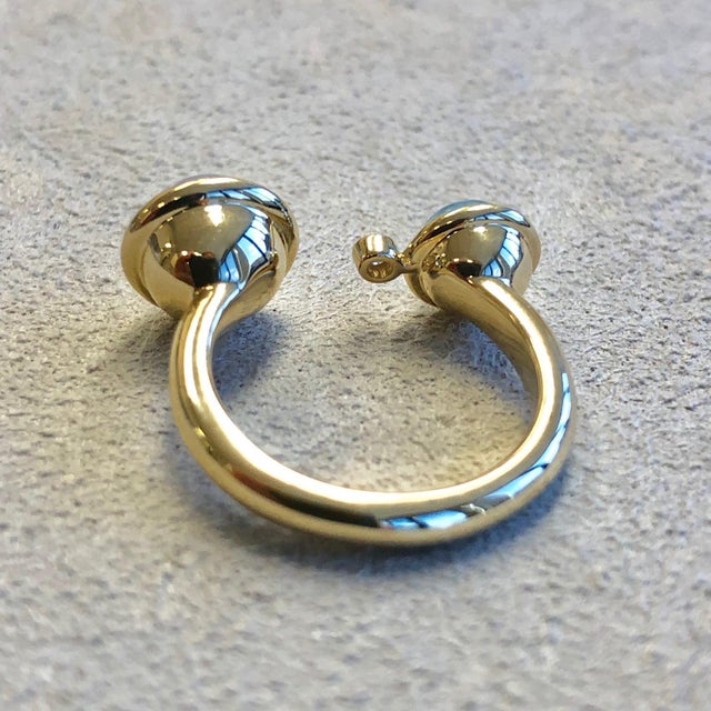 Gold Syna Moon Quartz and Blue Topaz Yellow Gold Ring with Diamonds For Sale - Image 8 of 9