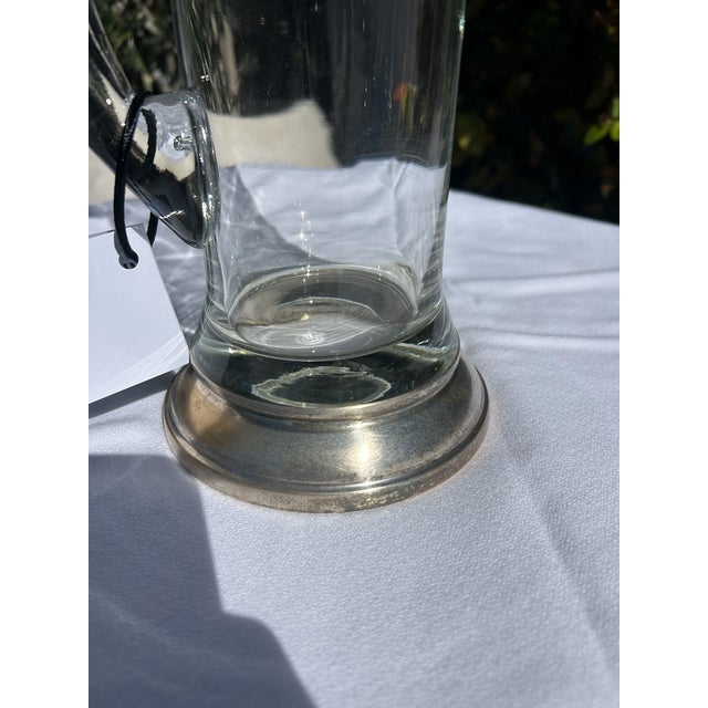 Vintage Tall Clear Glass Pitcher With Silver Plate Base For Sale - Image 11 of 14