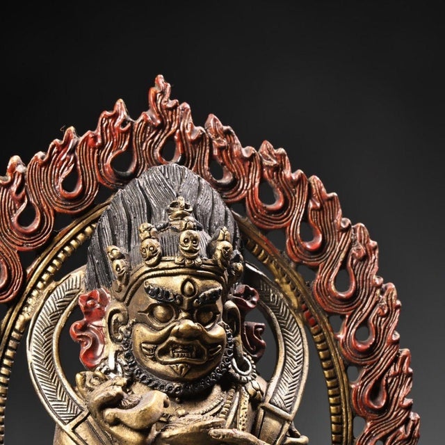 Gilt Bronze Mahakala Statue, Wrathful Deity Figure, 550g For Sale - Image 9 of 9