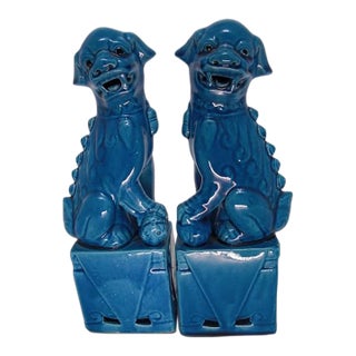 Vintage Turquoise Chinese Foo Dogs, Pair For Sale