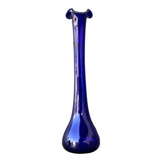 Vintage Tall Glass Ruffle Vase For Sale