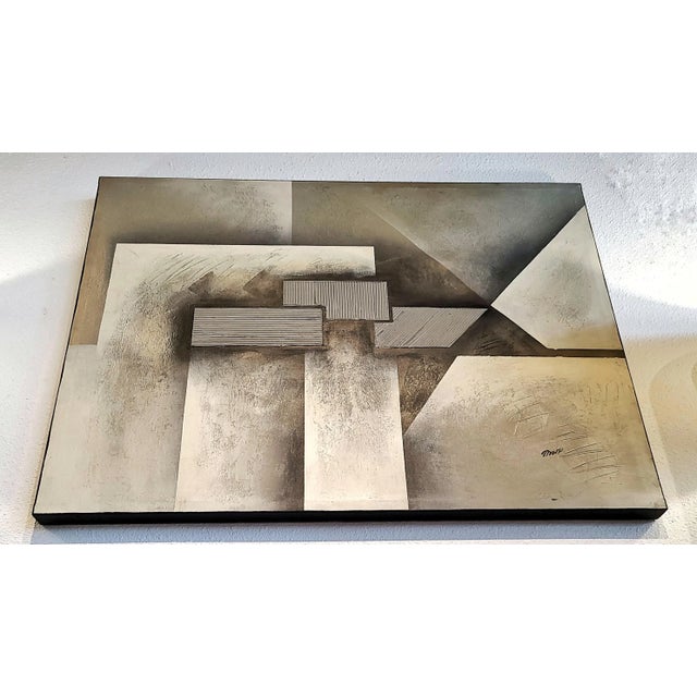 Abstract Textured Geometric Abstract Oil on Canvas Signed Marx (1980s) For Sale - Image 3 of 10