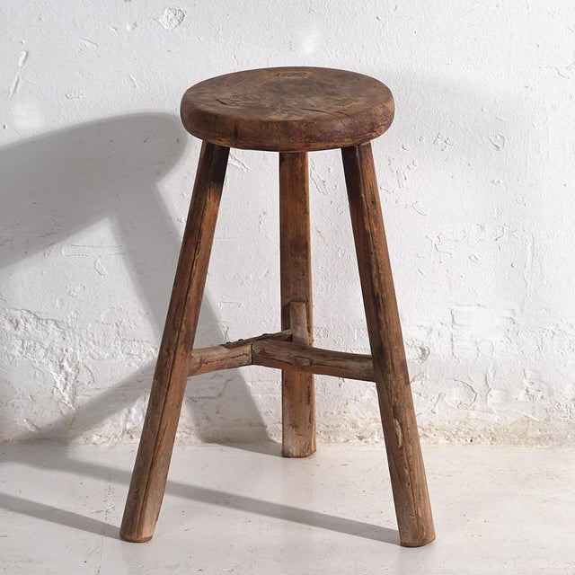 Brown Antique Handmade Stool, 1900 For Sale - Image 8 of 8